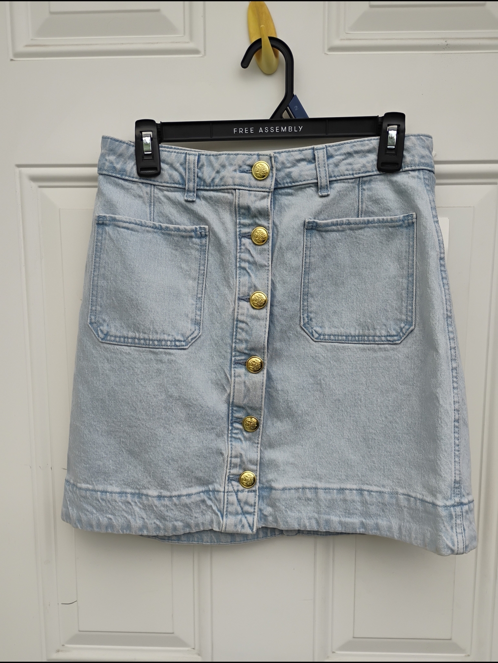 Free Assembly Light Blue Denim Button-Front Mini Skirt